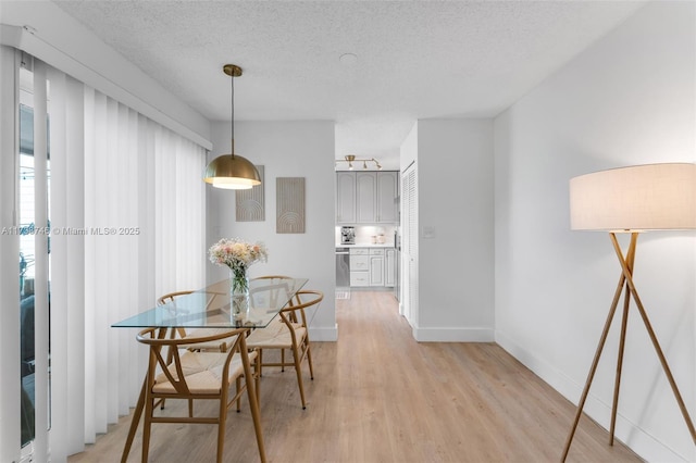 dining room featuring light hardwood / wood-style floors and a textured ceiling