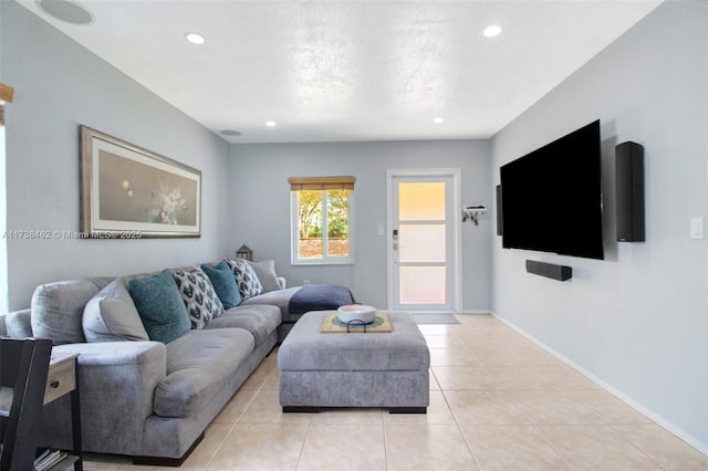 living room with light tile patterned floors