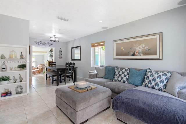 living room with light tile patterned floors