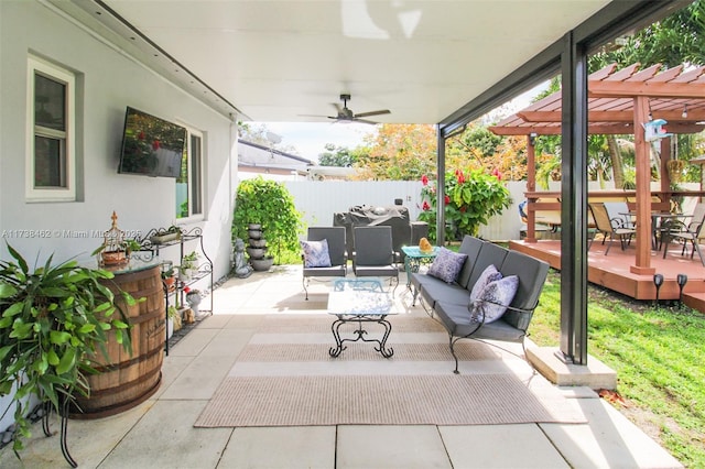 view of patio / terrace with an outdoor hangout area and a pergola