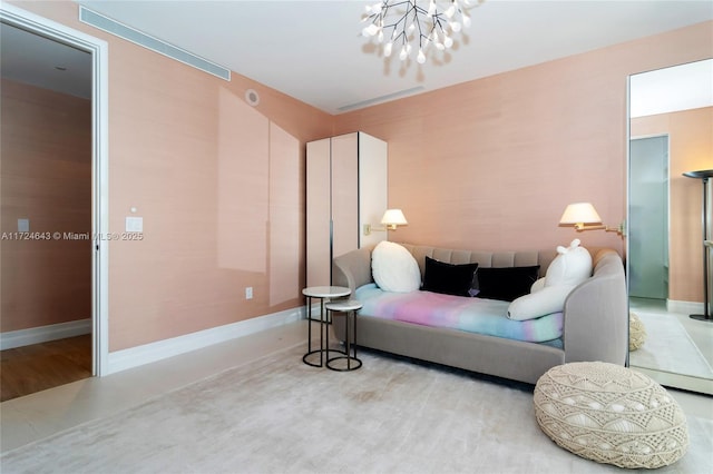 living room with a chandelier