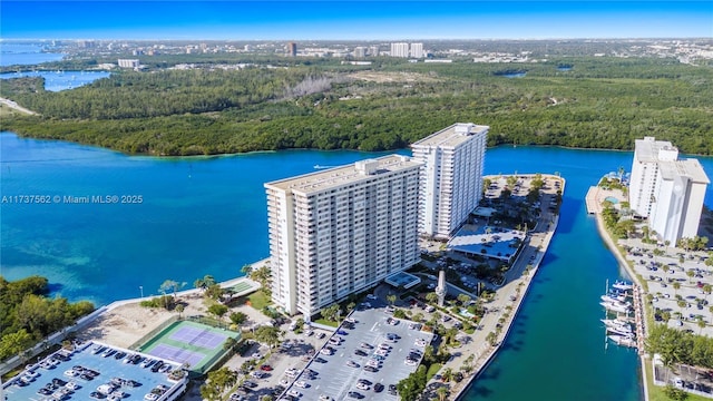 aerial view with a water view