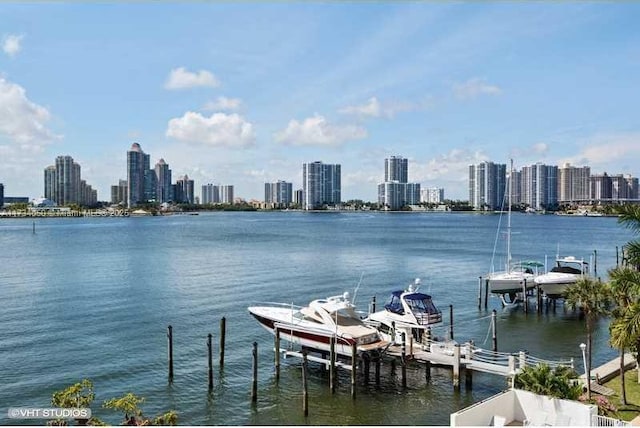 view of dock with a water view