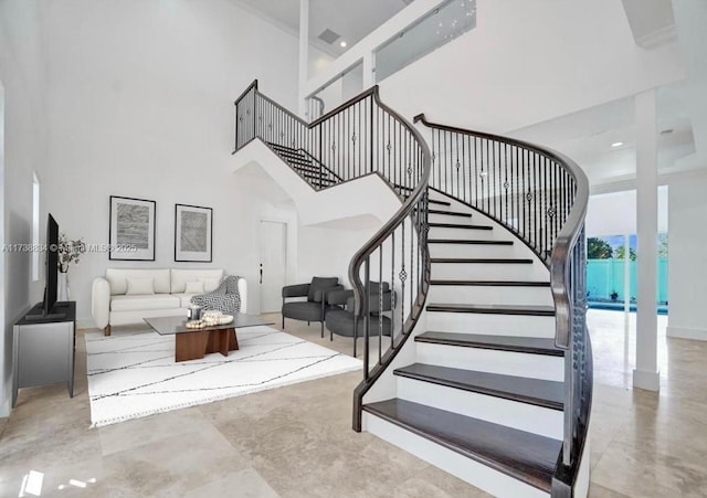 stairs with a high ceiling