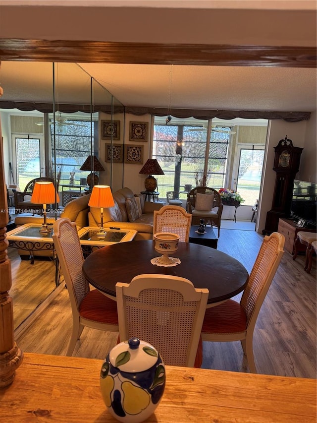 dining area with hardwood / wood-style floors