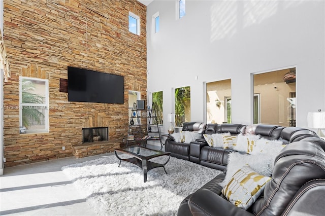 living room with a fireplace