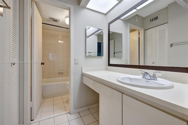 full bathroom with vanity, tile patterned floors, toilet, and tiled shower / bath