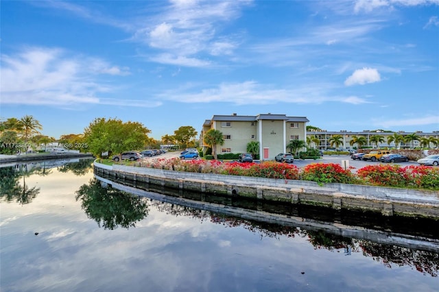 back of property with a water view