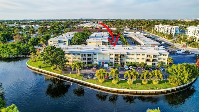 aerial view featuring a water view