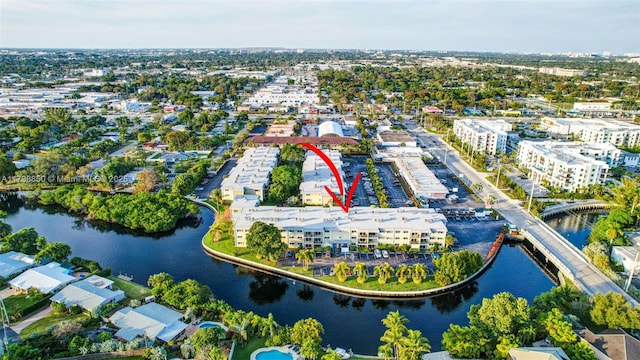 aerial view with a water view