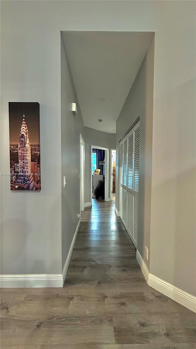 corridor featuring dark wood-type flooring