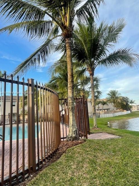 view of yard with a water view