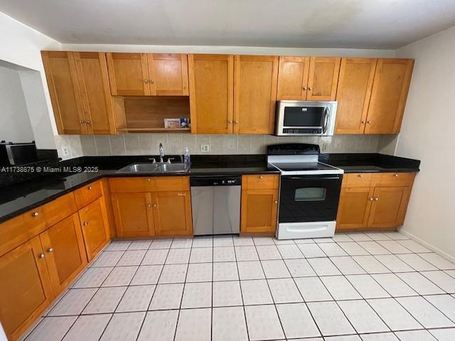 kitchen featuring appliances with stainless steel finishes, sink, and backsplash