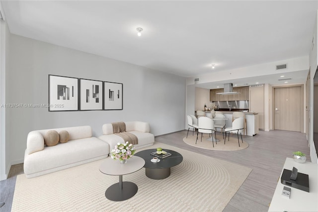 living room with light hardwood / wood-style floors