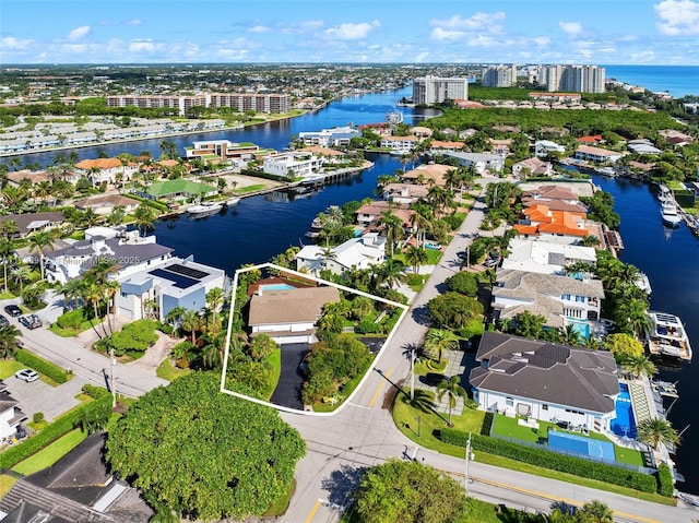 bird's eye view featuring a water view