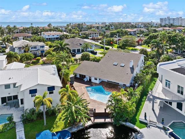 aerial view featuring a water view