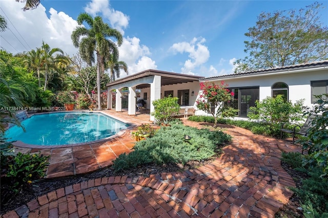 pool with a patio area