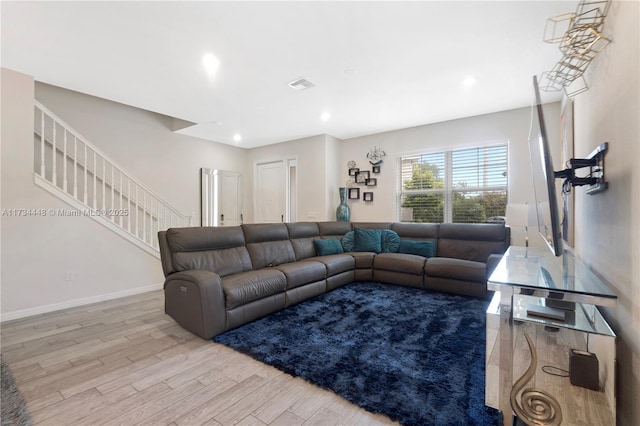 living room with light wood-type flooring