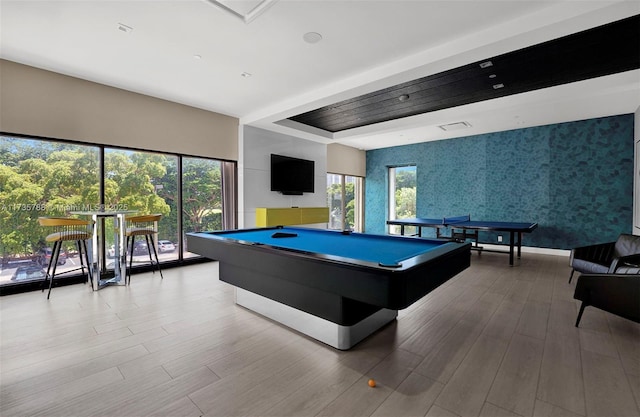 recreation room featuring hardwood / wood-style flooring and pool table