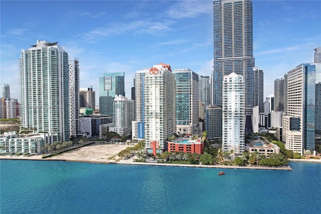 view of city with a water view