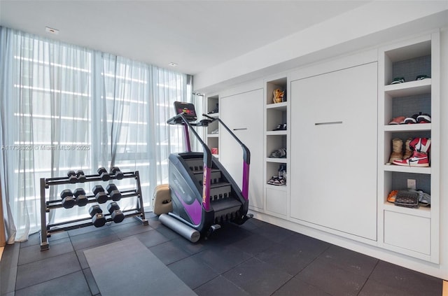 workout area with floor to ceiling windows