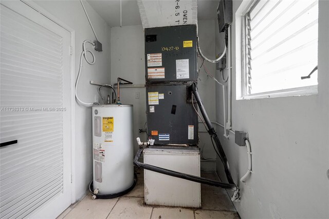 utility room featuring water heater