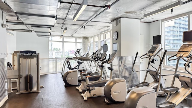 exercise room with floor to ceiling windows and a wealth of natural light