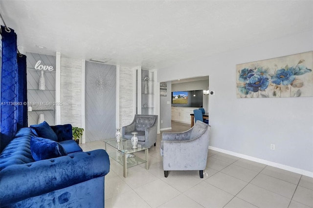 living room with light tile patterned floors