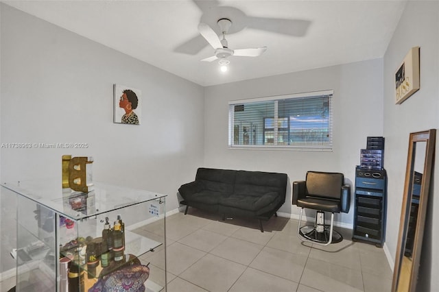 interior space featuring ceiling fan