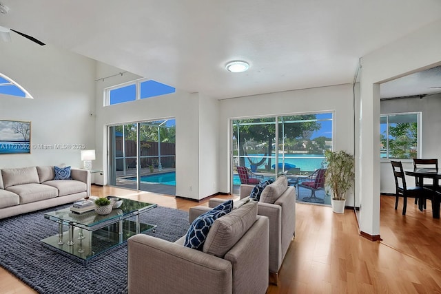 living room featuring light hardwood / wood-style flooring and a wealth of natural light