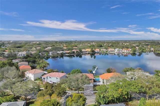 aerial view with a water view