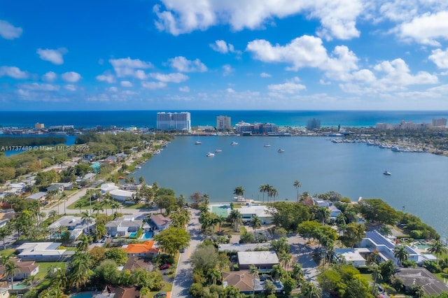 bird's eye view featuring a water view