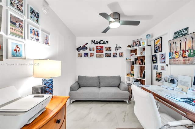 home office with ceiling fan