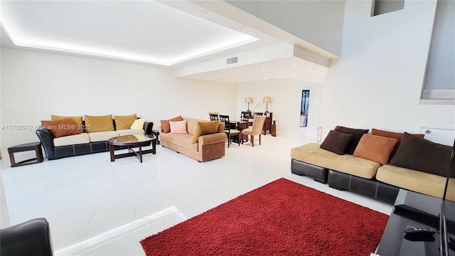 living room with a raised ceiling