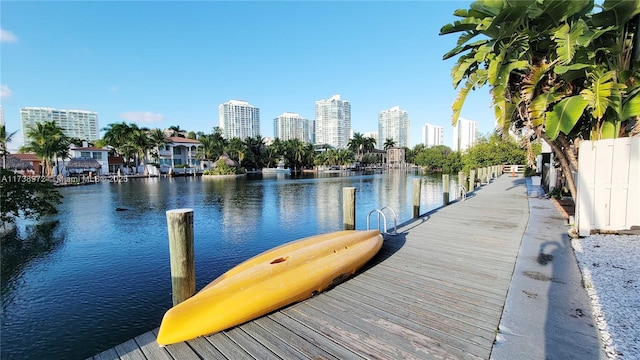 view of dock with a water view