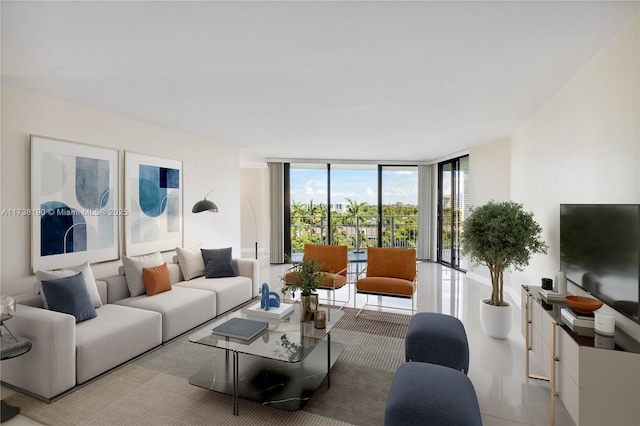 living room with expansive windows