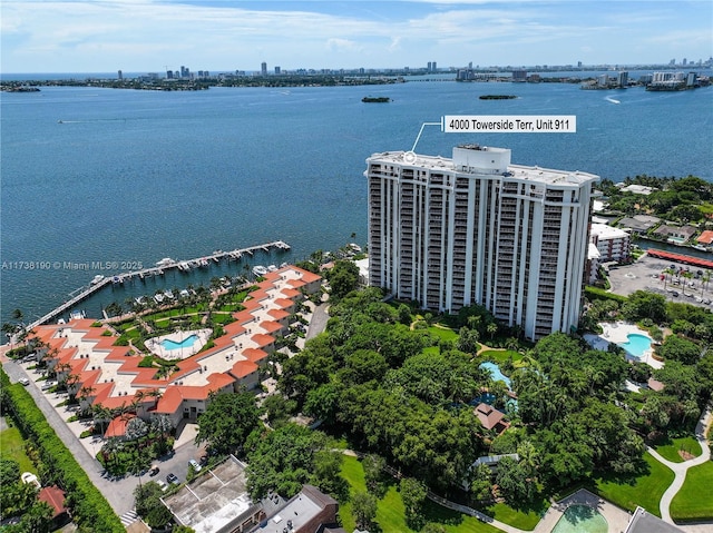 aerial view with a water view