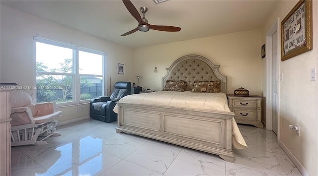 bedroom featuring ceiling fan