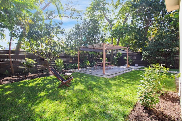 view of yard featuring a pergola and a patio