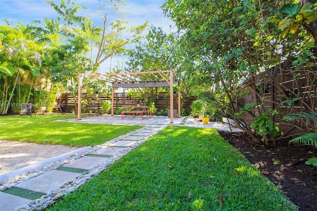 view of yard featuring a pergola and a patio