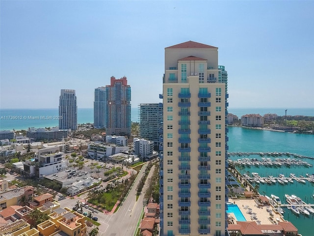 view of city with a water view