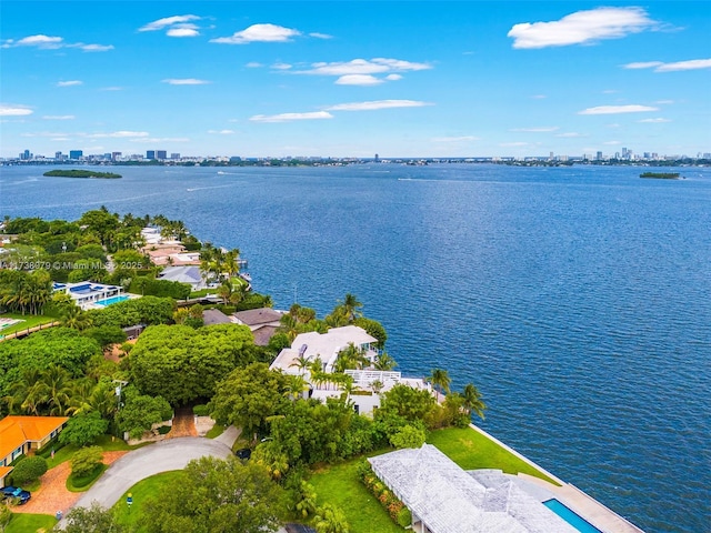 aerial view featuring a water view