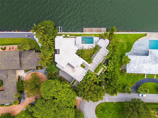 aerial view with a water view