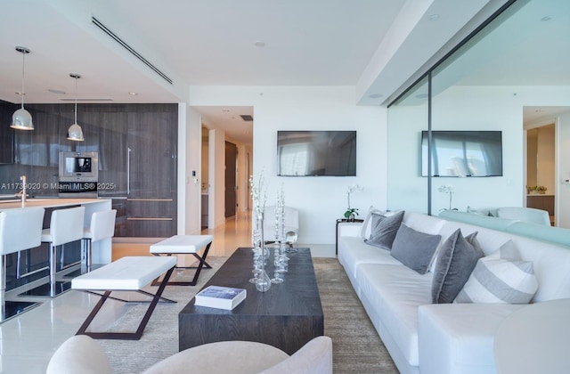 living room with sink