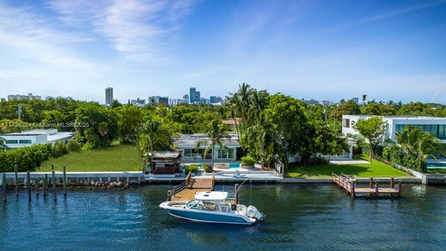 view of dock with a water view