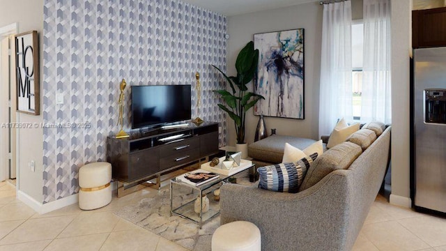 living room featuring light tile patterned floors