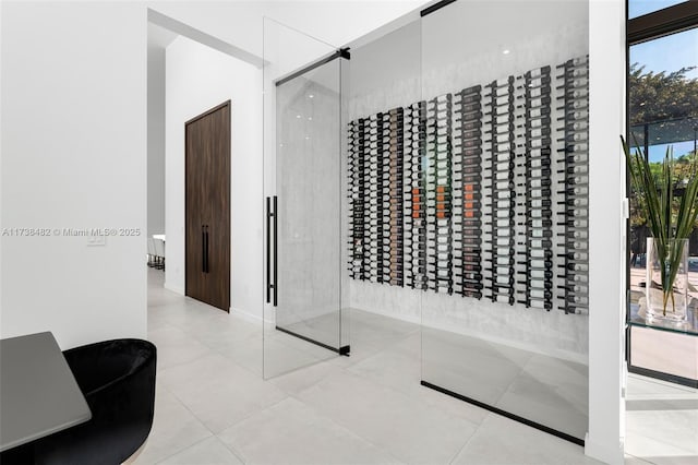 wine room with light tile patterned flooring