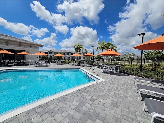 view of swimming pool with a patio