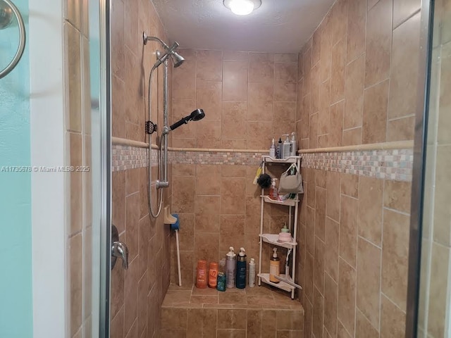 bathroom featuring a shower with door