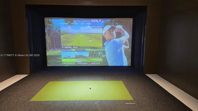 playroom with golf simulator